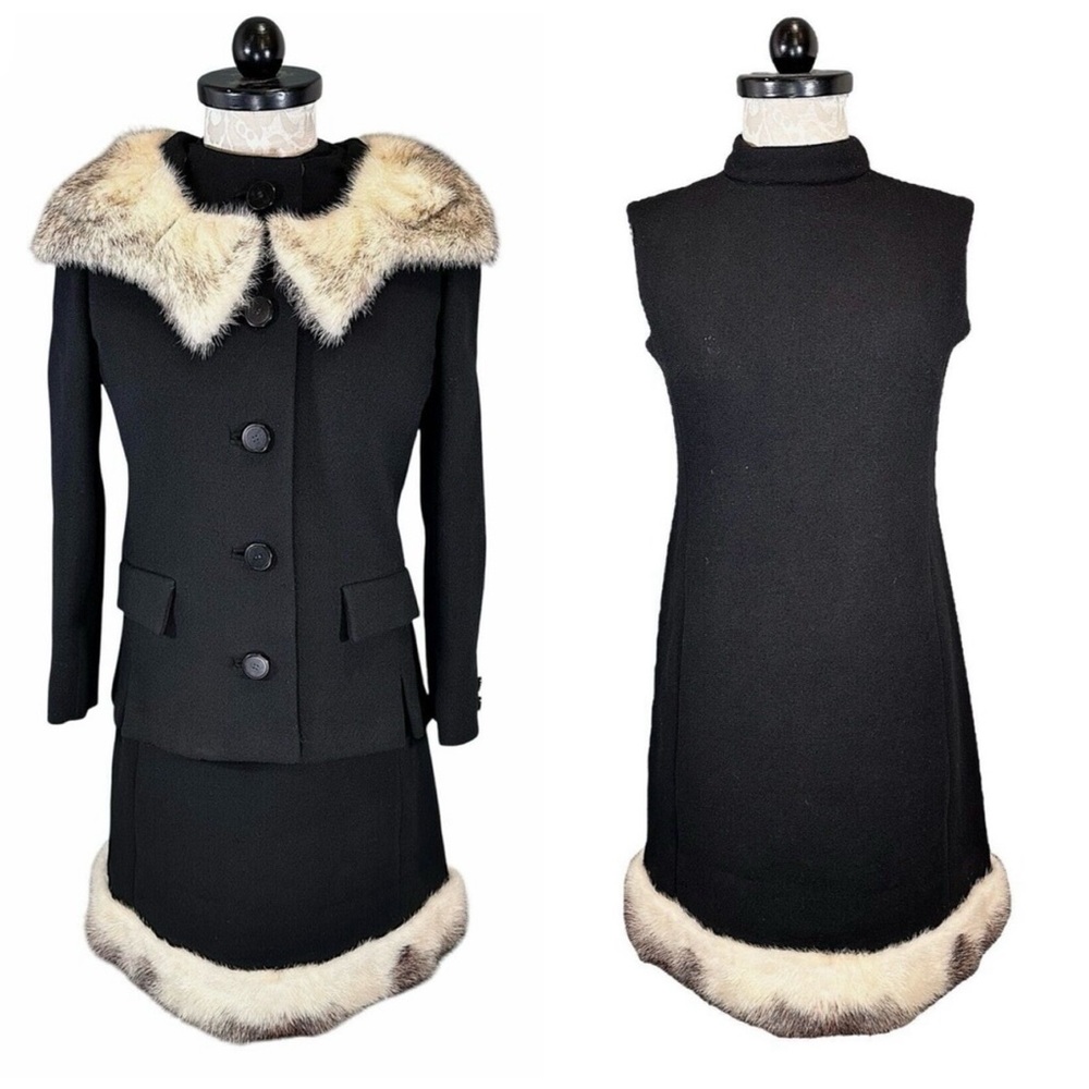Vintage Nellie's East Orange NJ Shift Dress and Jacket Custom SET Fur Trim